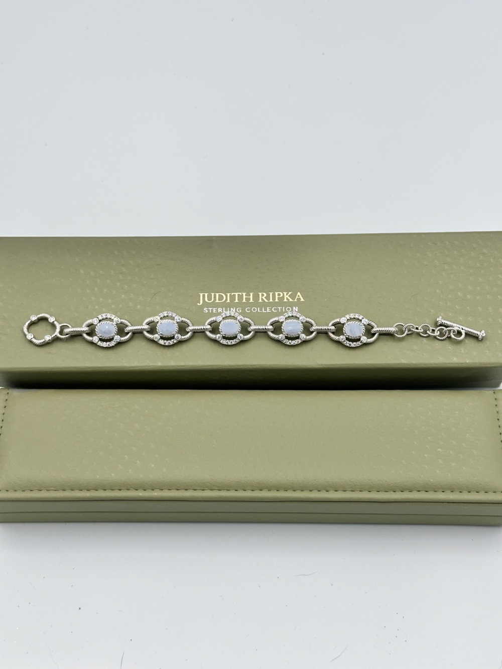 Judith Ripka 925 Sterling Silver Cable Links Toggle 5 Oval Stones Bracelet - Picture 3 of 16